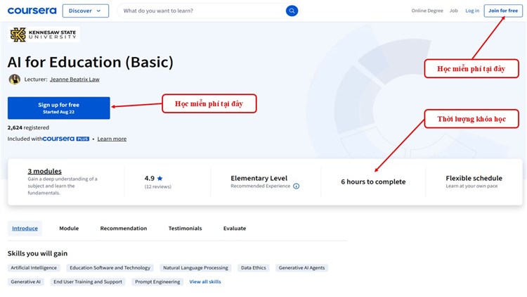 [Coursera] Khóa học “AI for Education (Basic)– AI cho Giáo dục (Cơ bản)” trên hệ thống Alison.