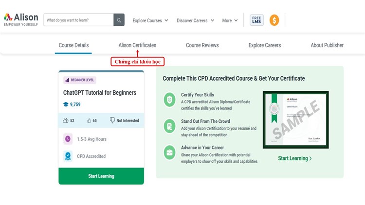[Coursera] Khóa học “ChatGPT Tutorial for Beginners – Hướng dẫn ChatGPT cho người mới bắt đầu” trên hệ thống Alison. Được xuất bản bởi Tiến sĩ Rasheed