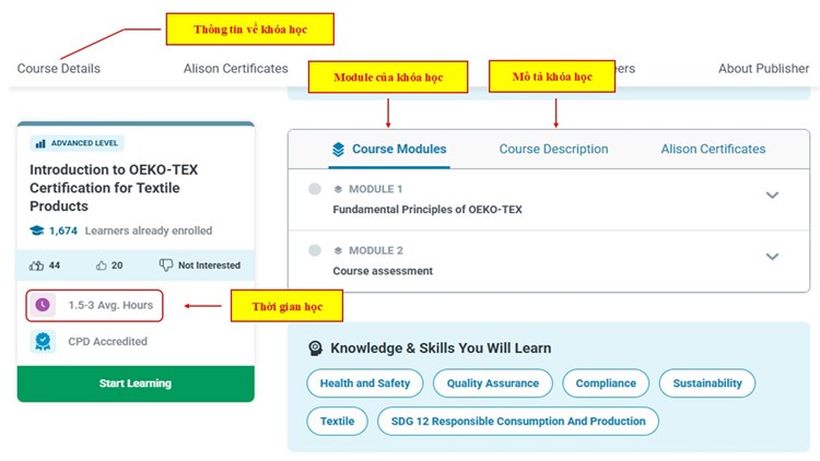 [Alison] Khóa học “Introduction to OEKO-TEX Certification for Textile Products” - Giới thiệu về chứng nhận OEKO-TEX cho các sản phẩm dệt may.