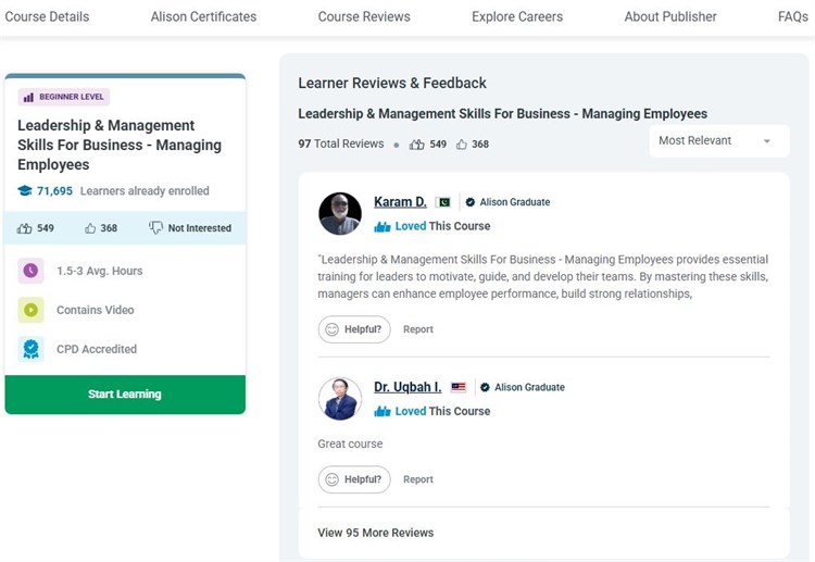 [Alison] Khóa học “Leadership & Management Skills For Business - Managing Employees – Kỹ năng lãnh đạo và quản lý trong kinh doanh - Quản lý nhân viên” miễn phí trên Alison
