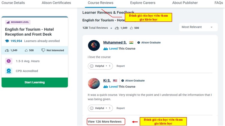 [Alison] Khóa học trực tuyến miễn phí “English for Tourism – Hotel Reception and Front Desk”: Học Tiếng Anh chuyên ngành Du lịch – Lễ tân khách sạn
