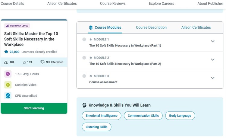 [Alison] Giới thiệu khóa học mở miễn phí “Soft Skills: Master the Top 10 Soft Skills Necessary in the Workplace - Kỹ năng mềm: Nắm vững 10 kỹ năng mềm cần thiết nhất trong môi trường làm việc`