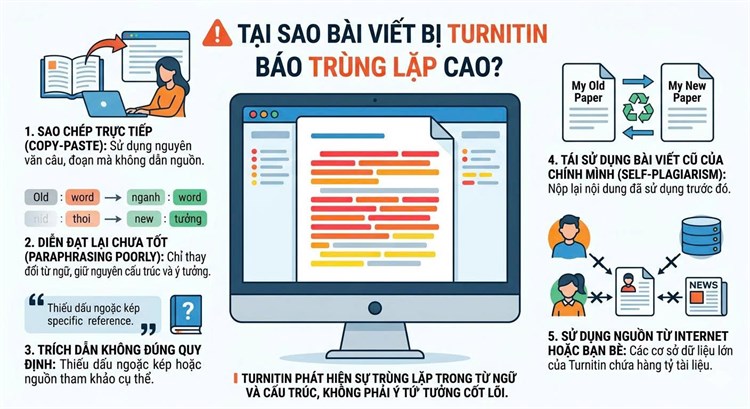`GÓC TƯ VẤN` Vì sao bài viết của bạn bị Turnitin báo trùng lặp cao?