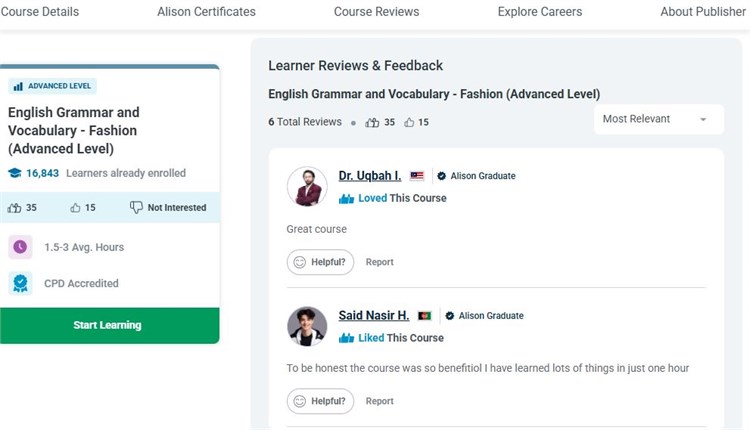 [Alison] Khóa học “English Grammar and Vocabulary - Fashion (Advanced Level) – Ngữ pháp và từ vựng tiếng Anh - Thời trang (Trình độ nâng cao)” hoàn toàn miễn phí.