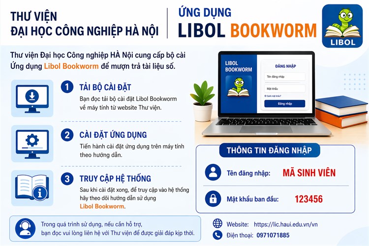 Bộ cài đặt Libol Bookworm dành cho máy tính để bạn đọc thực hiện mượn trả tài liệu sô