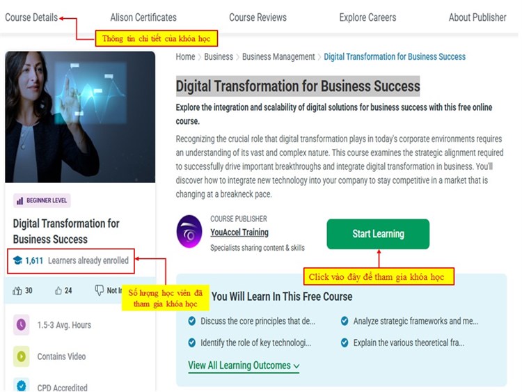 [Alison] Giới thiệu khóa học: Digital Transformation for Business Success = Chuyển đổi số để đạt được thành công trong kinh doanh