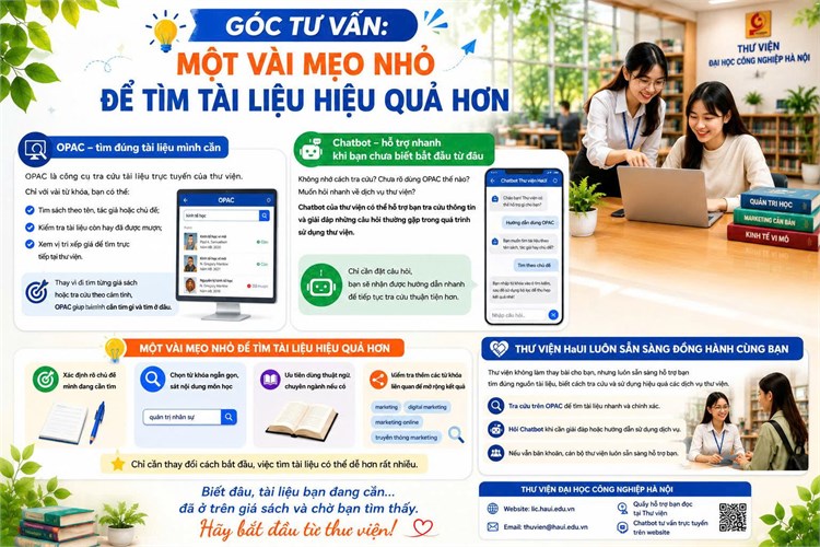 Góc tư vấn: Tìm tài liệu đừng “mò” nữa – vào thư viện, đã có OPAC và Chatbot hỗ trợ bạn