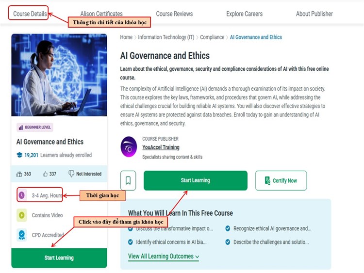 [ Alison] Khóa học miễn phí `AI GOVERNANCE AND ETHICS – QUẢN TRỊ VÀ ĐẠO ĐỨC AI`