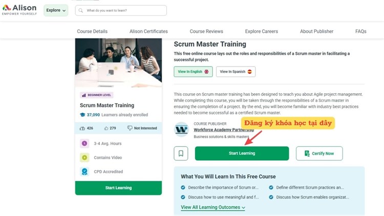 [Alison] Khóa học mở “Scrum Master Training” - Khóa học trực tuyến miễn phí này trình bày rõ vai trò và trách nhiệm của một Scrum Master trong việc điều phối một dự án thành công.