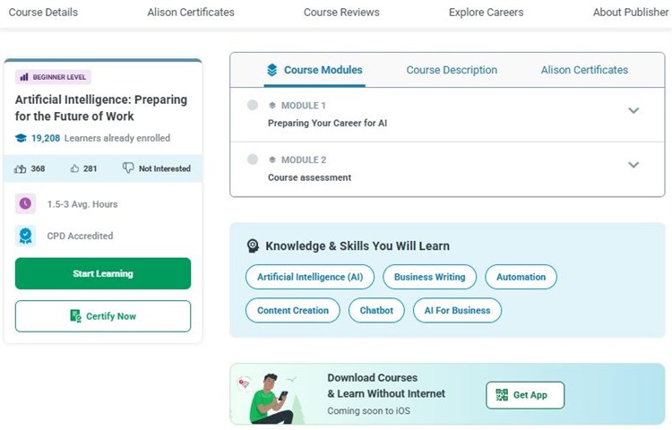 [Alison] Khóa học hoàn toàn miễn phí “Artificial Intelligence: Preparing for the Future of Work - Trí tuệ nhân tạo: Chuẩn bị cho tương lai của công việc”