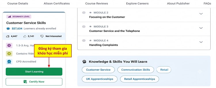 [Alison] Khóa học mở “Customer Service Skills” – Kỹ năng dịch vụ khách hàng