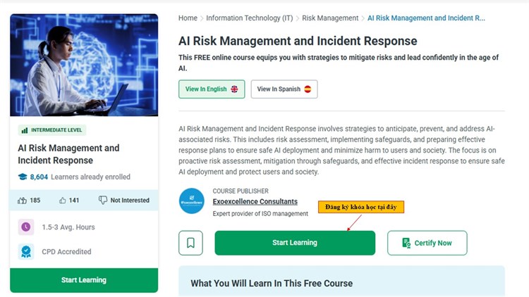 [Alison] Khóa học mở “AI Risk Management and Incident Response” – Quản lý rủi ro AI và ứng phó sự cố
