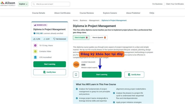[Alison] Khóa học mở `Diploma in Project Management - Khóa học Quản lý dự án`