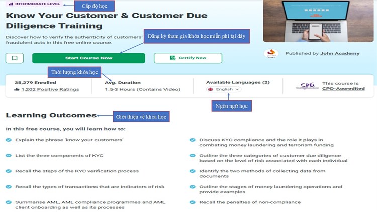 [Alison] Khóa học miễn phí “Know Your Customer & Customer Due Diligence Training” – Đào tạo về Nhận diện và Thẩm định khách hàng