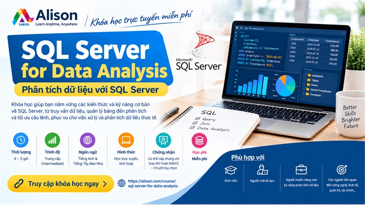 [Alison] Khóa học miễn phí “SQL Server for Data Analysis” – Phân tích dữ liệu với SQL Server