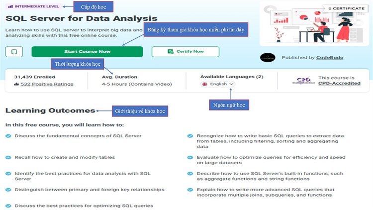 [Alison] Khóa học miễn phí “SQL Server for Data Analysis” – Phân tích dữ liệu với SQL Server