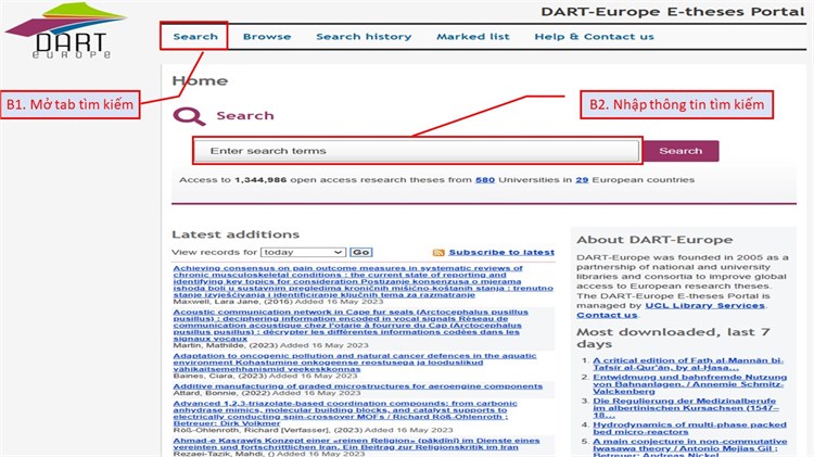 Hướng dẫn sử dụng DART-Europe E-theses Portal (Cổng thông tin luận án điện tử châu Âu)