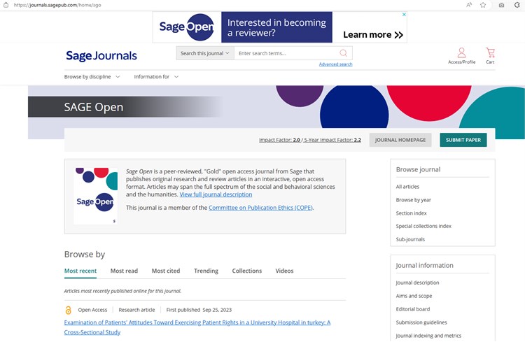 Sage Open tạp chí truy cập mở `Vàng` được bình duyệt của Sage