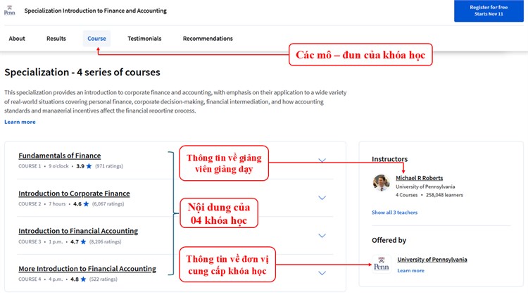 Khóa học mở “Specialization Introduction to Finance and Accounting - Khóa học chuyên sâu: Giới thiệu về Tài chính và Kế toán” đến từ Đại học Pennsylvania, Hoa Kỳ