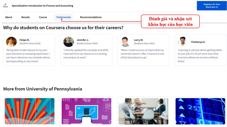 Khóa học mở “Specialization Introduction to Finance and Accounting - Khóa học chuyên sâu: Giới thiệu về Tài chính và Kế toán” đến từ Đại học Pennsylvania, Hoa Kỳ