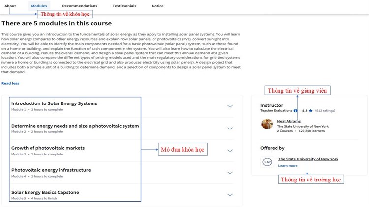 Khóa học “The Basics of Solar Energy - Khái niệm cơ bản về năng lượng mặt trời -” hoàn toàn miễn phí trên Coursera