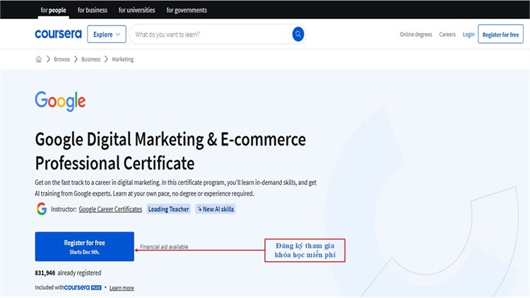 Google Digital Marketing & E-commerce Professional Certificate - Chứng chỉ chuyên nghiệp về tiếp thị kỹ thuật số và thương mại điện tử của Google