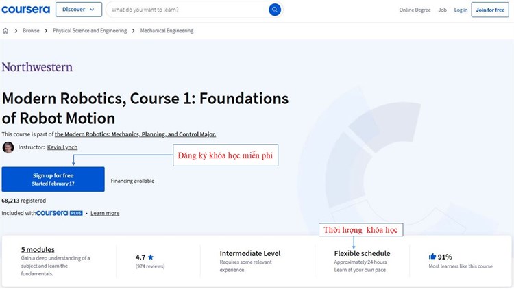 Khóa học “Modern Robotics: Foundations of Robot Motion – Robot hiện đại: Cơ sở chuyển động của Robot” hoàn toàn miễn phí trên Coursera