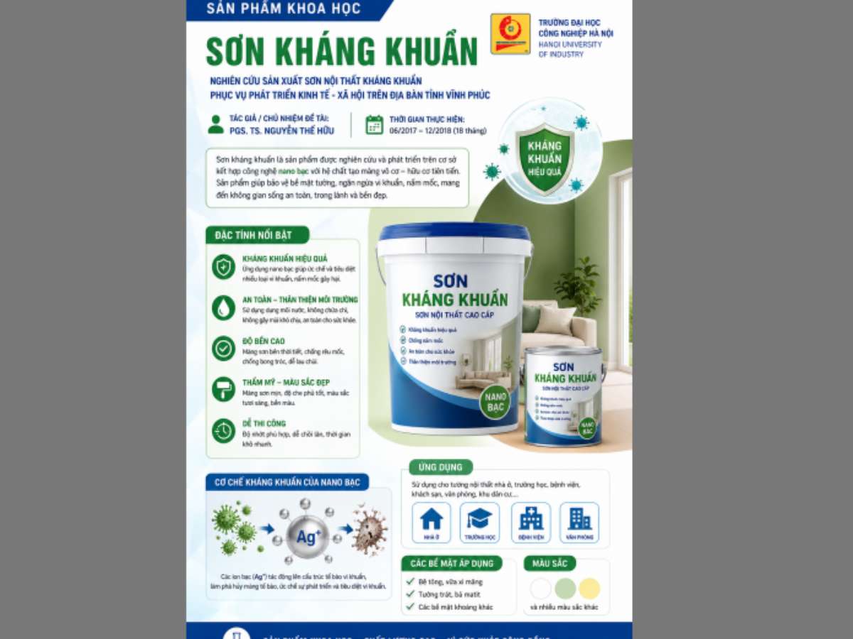 Nghiên cứu sản xuất sơn nội thất kháng khuẩn phục vụ phát triển kinh tế - xã hội trên địa bàn tỉnh Vĩnh Phúc
