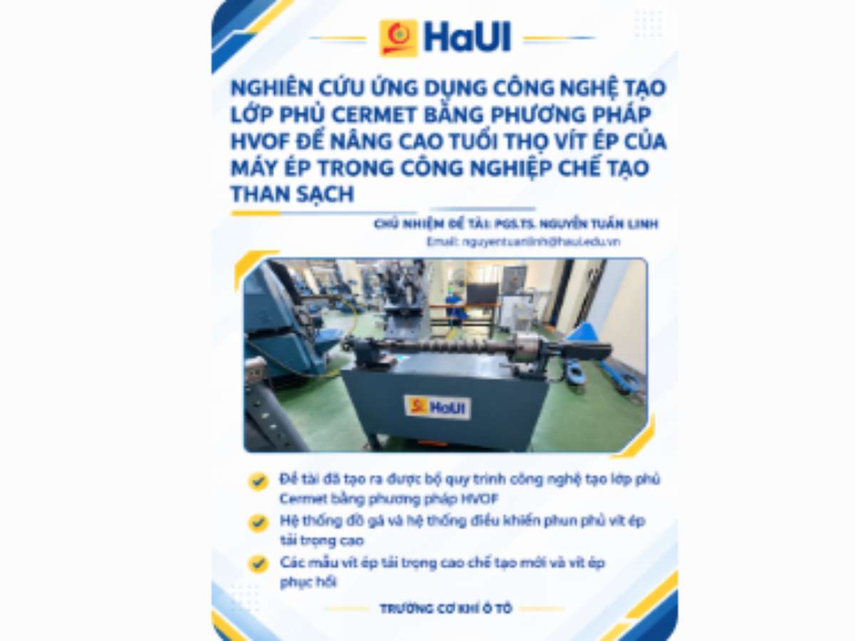 Nghiên cứu ứng dụng công nghệ tạo lớp phủ Cermet bằng phương pháp HVOF để nâng cao tuổi thọ vít ép của máy ép trong công nghiệp chế tạo than sạch